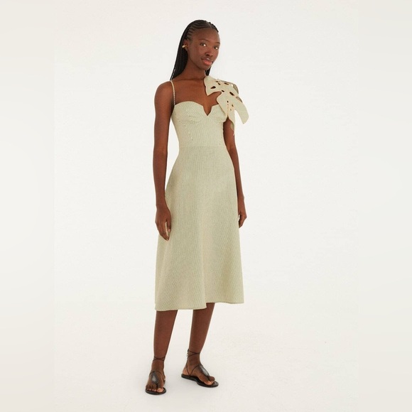 FARM Rio Dresses & Skirts - Farm Rio Green Striped 3d Monstera Leaf Midi Dress